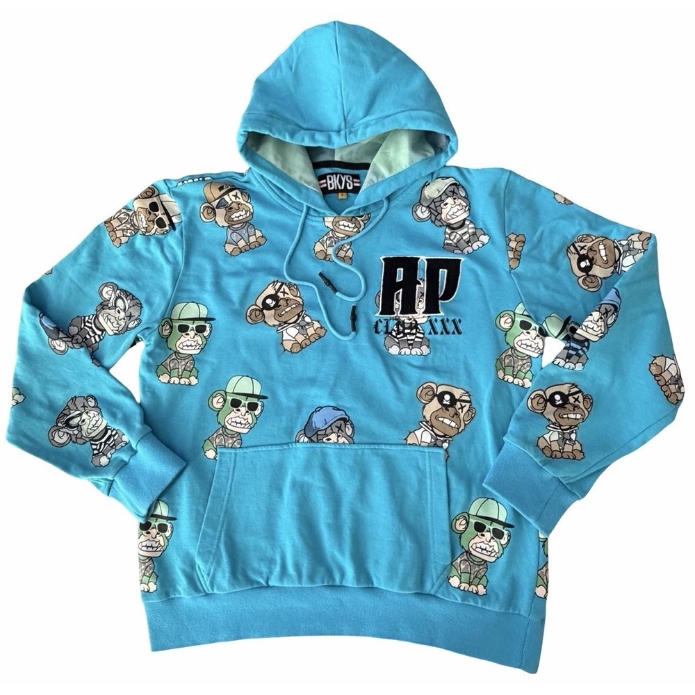 BKYS Ape Club Hoodie L•Blue AOP Monkey Streetwear Chenille Patch Hypebeast Urban